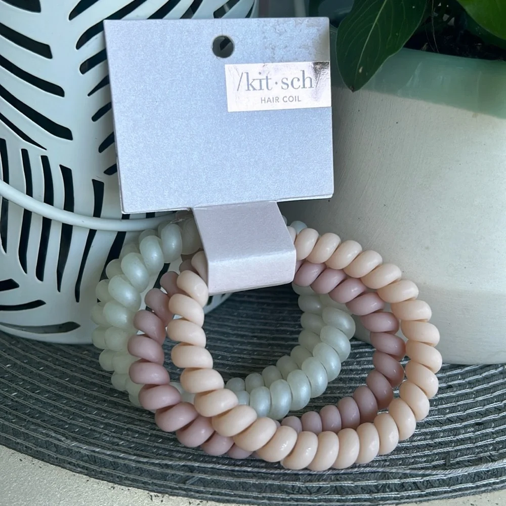 🩶5/$30 Kitsch Slick Hair Coils Large Spiral Hair Ties Set of 4 Pink White NEW